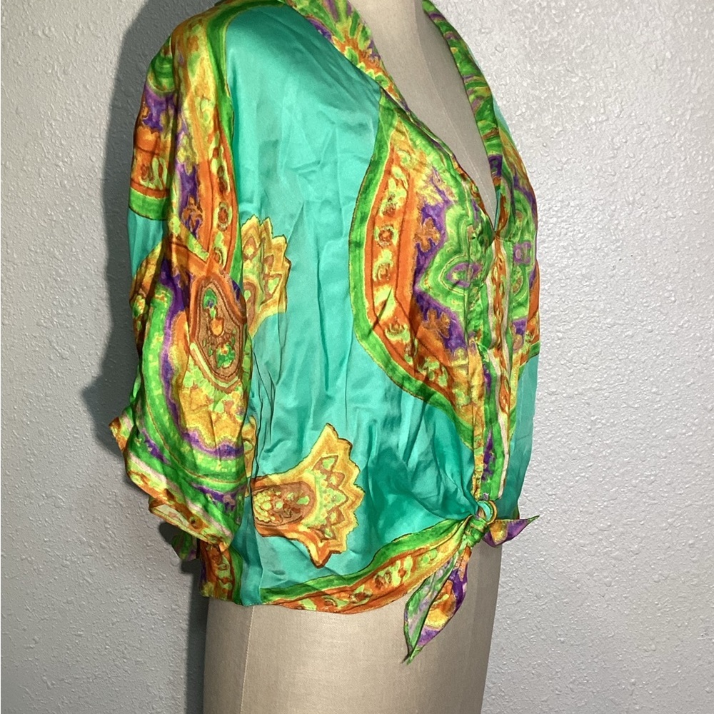 Zara satin vibrant lapel color front tie blouse size small - Picture 6 of 10